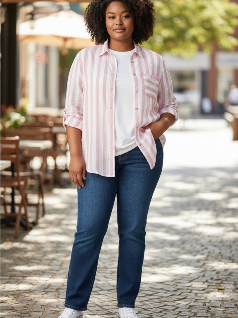 C&C California woman Casual Pink Stripe Button-Up Shirt size xl